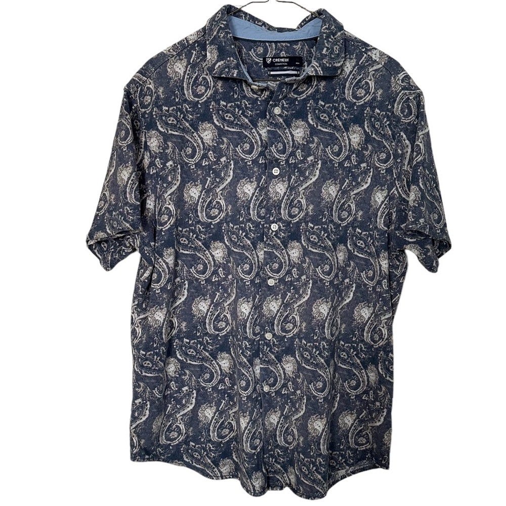 Daniel Cremeuix Paisley Blue Cotton Henley Shirt  XL